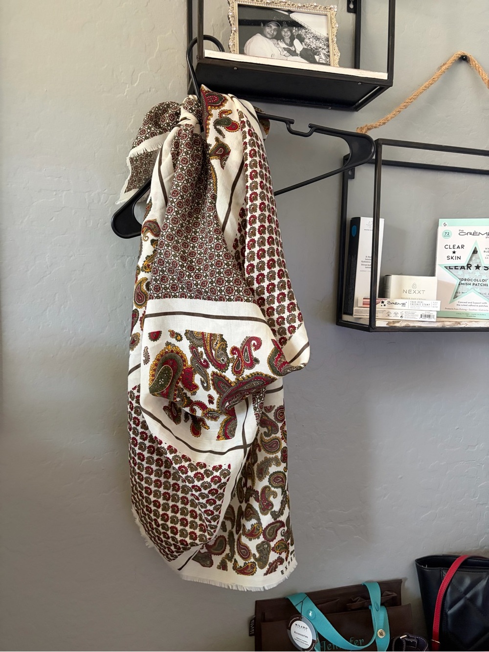 Printed Paisley Cotton Throw Scarf - Cream and Brown